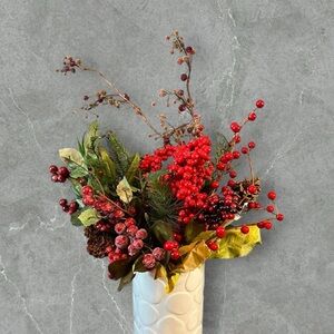 Holiday faux florals picks pinecone, berries, greenery lot of 10 various length